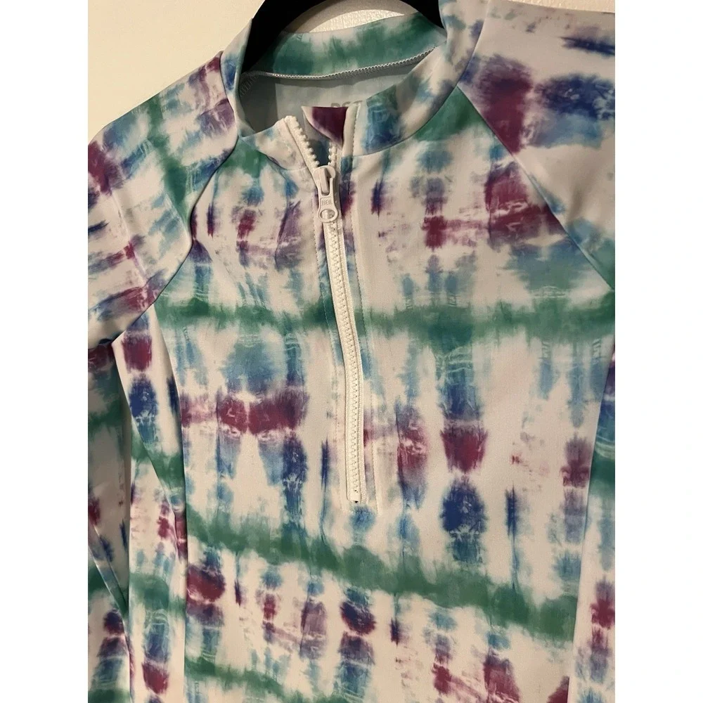 NWT‎ DSG Girls' Long Sleeve Rash Guard Top Size Large Tide Dye 1/2 Zip Sun
